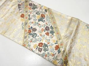斜め縞に草花模様織り出し　袋帯